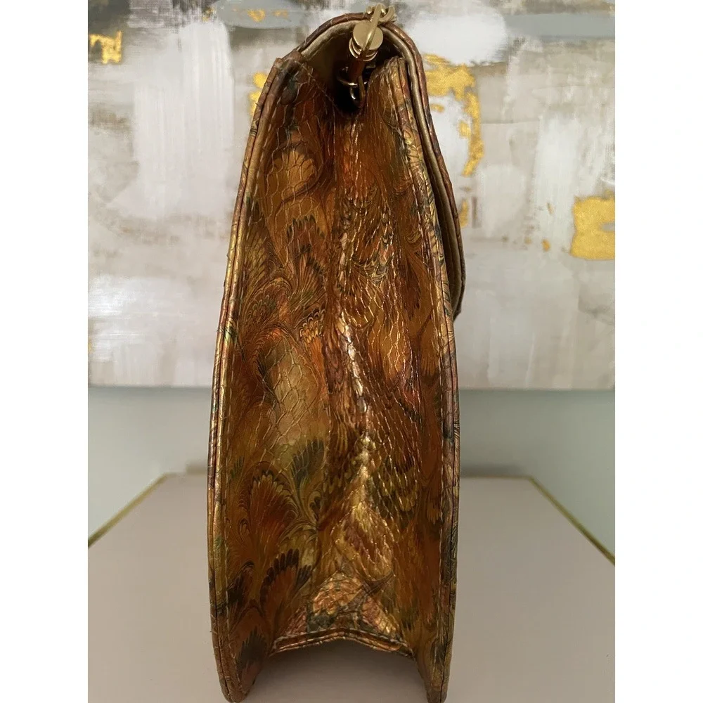 VTG J Renee Gold Metallic Marbled Peacock Print Snakeskin Shoulder Bag/Purse.